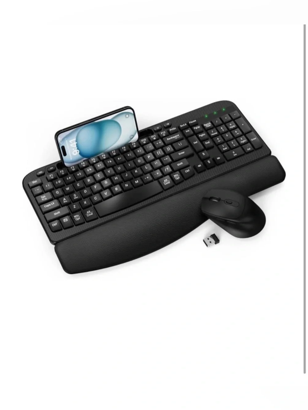 Wireless Keyboard and Mouse Combo, Wave Keys Full-Sized Ergonomic Keyboard